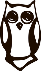 Stylized isolated silhouette of cartoon owl on white background vector illustration.