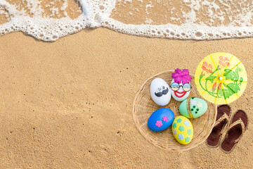 Fototapeta na wymiar Happy Easter holiday on the beach, celebrate Easter by the sea