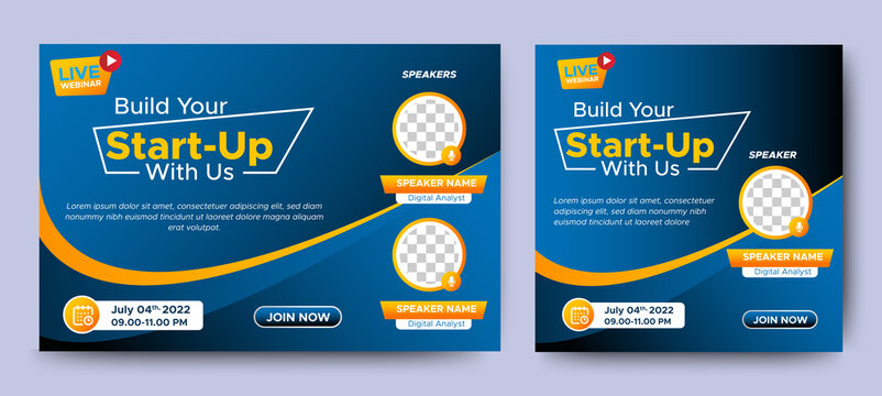 Business Startup live webinar banner invitation and social media post template. Business webinar invitation design.