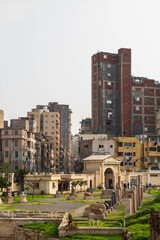 Fototapeta premium Cityscape with Pompeys Pillar and Serapeum. This Roman triumphal column. Alexandria, Egypt