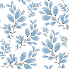 Hand Drawing Watercolor Abstract blue branches Seamless Pattern isolated on yellow background. Use for poster, card, template, print, design, textile, fabric, packaging, interior, wedding