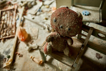 Broken, destroyd, abandoned kindergarten in Chernobyl Exclusion Zone