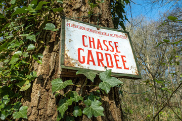 Pancarte Chasse Gardée à l'entrée d'un bois privé - obrazy, fototapety, plakaty