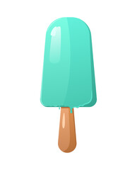 Ice cream on a stick. Ice cream in bluecolor isolated on white background idea for a poster, postcard, t-shirt. Wild berries. Vanilla. Vector. Vanilla biting ice cream