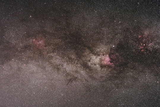 Milky Way close up long exposure Image of the northern Cygnus Region. Dark night sky Photography of space 