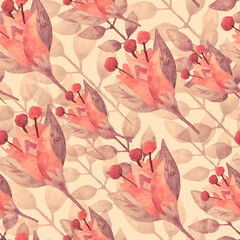 Seamless pattern. Floral ornament. Yellow watercolor flowers on a white background. Print, scrapbooking, packaging, wallpaper, postcard, background.