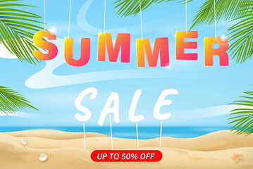 Colorful summer sale beach background