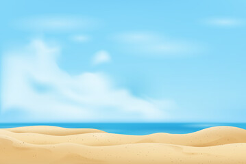 Empty sand beach in summer fresh blue sky background - obrazy, fototapety, plakaty