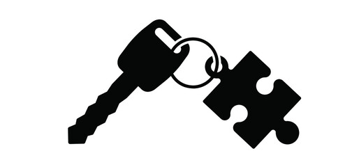Puzzle pieces icon or pictogram. Cartoon car keys. Car key icon or logo. Supporting or service. Valet key symbol. Car insurance icon. Vector Vehicle pictogram. Car rental or sale concept. 