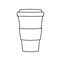 Take away coffee cup icon. A cup to carry. One Cup. Realistic Mockup. Delivery service concept. Copy space. Linear, vector, realistic, outline illustration.