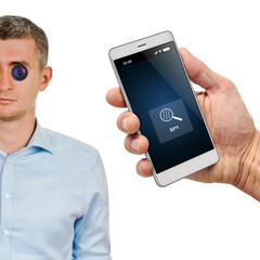 Man using modern smartphone app for watching private information