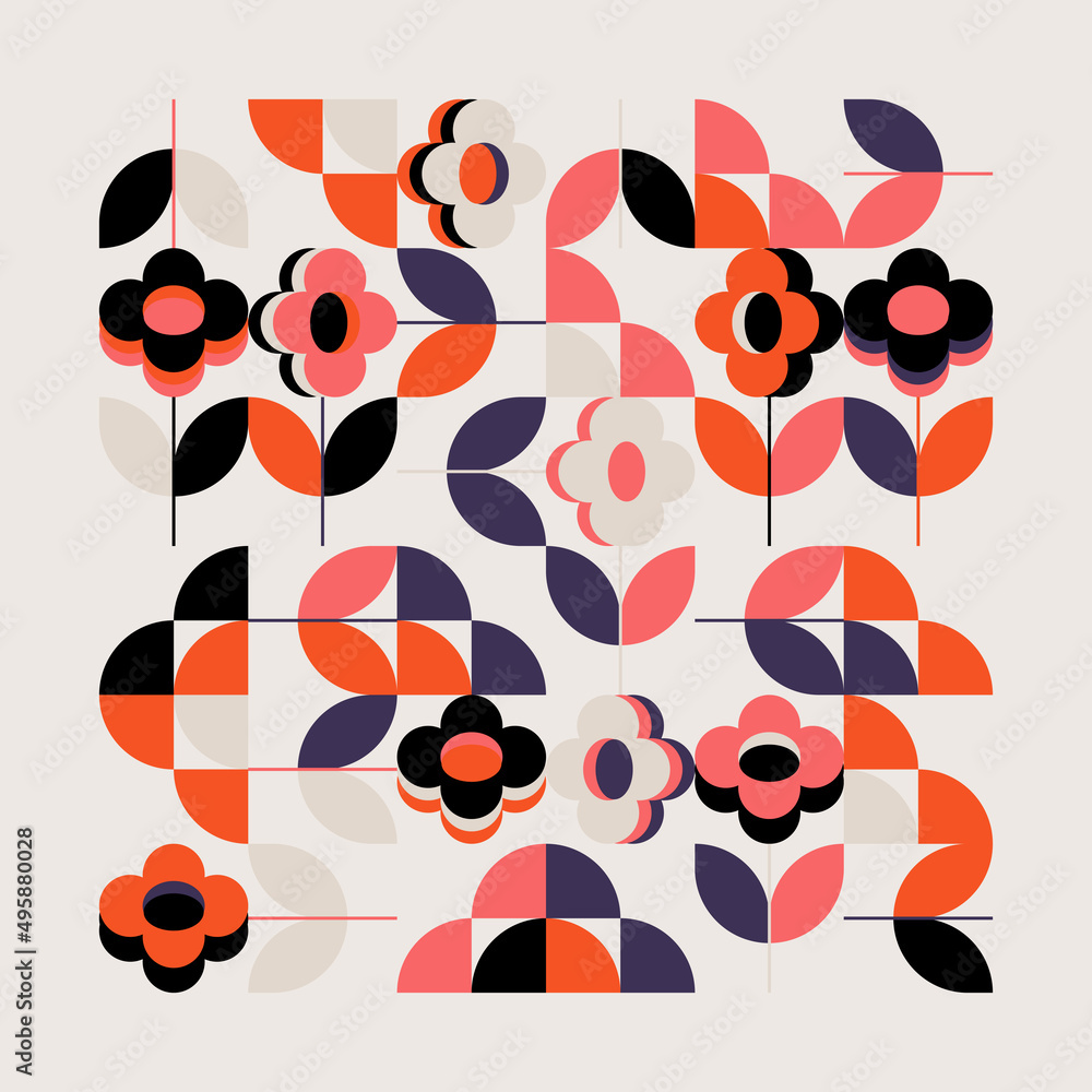 Poster decorative abstract artwork inspired by mid century graphics design made with vector geometric shape