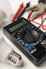 Concept of electrician or electrical tools, close up