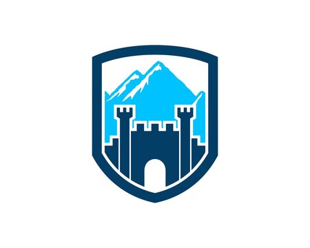 Simple Shield With Fortress And Mountain Behind