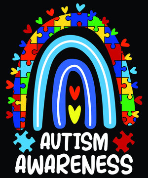 Autism Awareness T shirt, Autism mom shirt, Autism awareness puzzle rainbow print template, cute heart for autism kids, World Autism Awareness DayT-shirt Design
