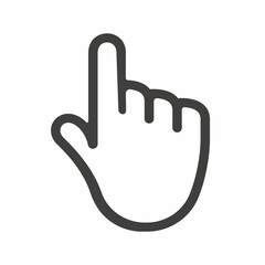 Index finger icon. Depicted with simple black lines. Useful for use as an icon, as well as a finger pressing a button in web and mobile app design. Vector illustration.