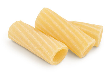 raw italian tortiglioni pasta isolated on white background with clipping path and full depth of field