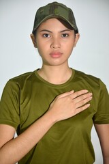 Patriotic Female Soldier Hand Over Heart