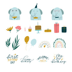 set of icons for design / Cute baby elephant