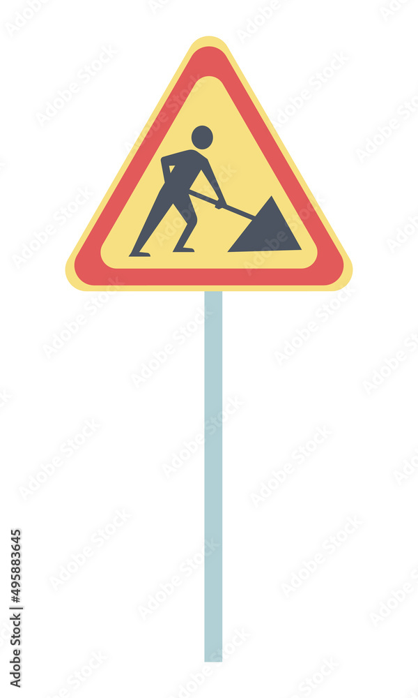 Poster digging sign semi flat color vector object. person with shovel. full sized item on white. triangle-s
