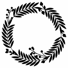 Wreath with leaves and flowers. Round frame vector.