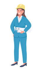 Female architect semi flat color vector character. Standing figure. Full body person on white. Gender equality in workplace simple cartoon style illustration for web graphic design and animation