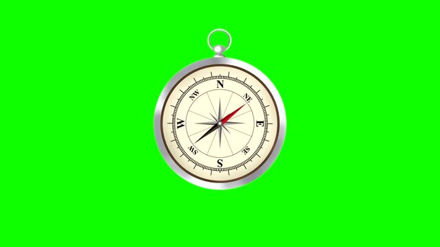 Animation with a compass on the green background (seamless loop)