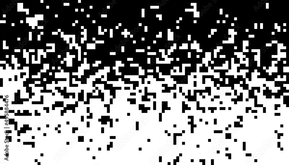 Poster falling pixels on white background. abstract fading mosaic. technology digital data. vector geometri
