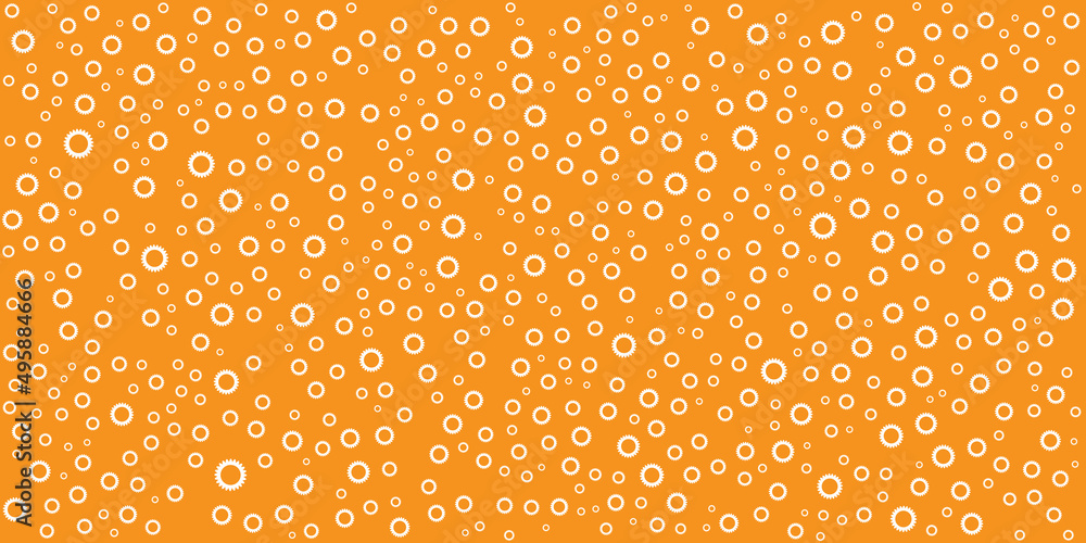 Poster Lots of Various White Randomly Placed, and Sized Circles, Flowers Pattern - Modern Style Texture on Orange Background, Design Element in Editable Vector Format