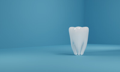 Whitening tooth with light blue background with cleaning teeth. 3D rendering.