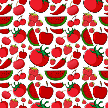Seamless background design with fruits in red color