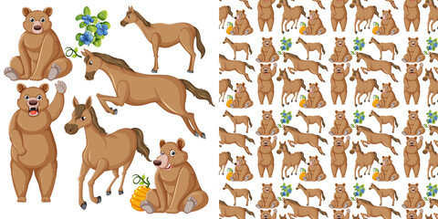 Fototapeta premium Seamless pattern with cartoon wild animals
