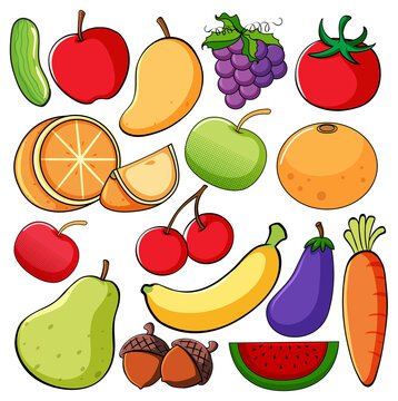 Different kinds of fruits on white background