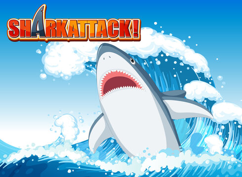 Shark attack poster design with aggressive shark