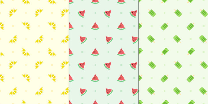 simple and fun summer pattern seamless design. lemon slices pattern, watermelon slices pattern, and ice cream pattern. Can be used for the background pattern.
