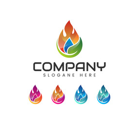 fire and leaf logo design template. Pure Healthy water leaf logo