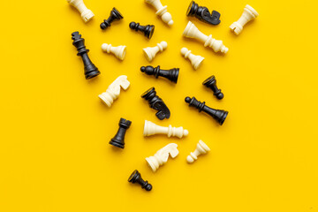 Chess pieces game top view. Chess as business strategy concept