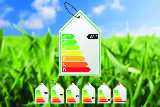 Energy efficiency labels set on vector background.