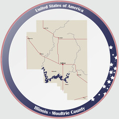 Fototapeta premium Large and detailed map of Moultrie county in Illinois, USA.