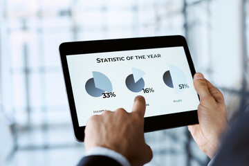 business man analyzing the annual data on cryptocurrency.