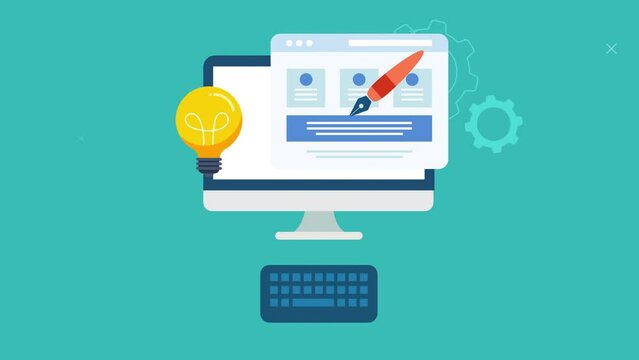 Flat design animation for web design process.Website strategy, web design idea - conceptual animated video clip