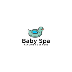 Baby spa with duck bathtub fun logo design