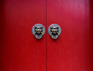The door and knockers of Chinese temple