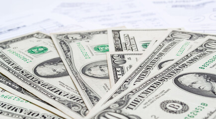 money and different bills close-up. Business, household and home budget concept