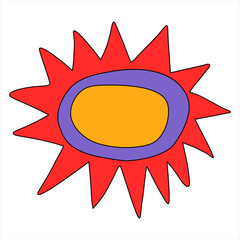 vector vintage rainbow hippie flower.Psychedelic isolated retro plant. Nostalgia funky and groovy era 60s,70s,80s.Tattoo template and element for prints.Kid core flower organic logo.Plotter silhouette