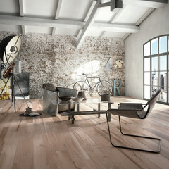 Modern interior design, room with wood texture tiles, seamless, luxurious background.
