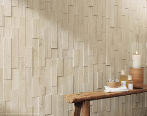 Modern interior design, room with elegant cteam tiles, seamless, luxurious background.