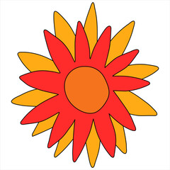 vector vintage rainbow hippie flower.Psychedelic isolated retro plant. Nostalgia funky and groovy era 60s,70s,80s.Tattoo template and element for prints.Kid core flower organic logo.Plotter silhouette