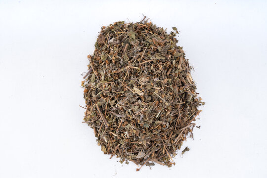 Gudmar Dried Leaves - Gymnema Sylvestre closeup over isolated white background