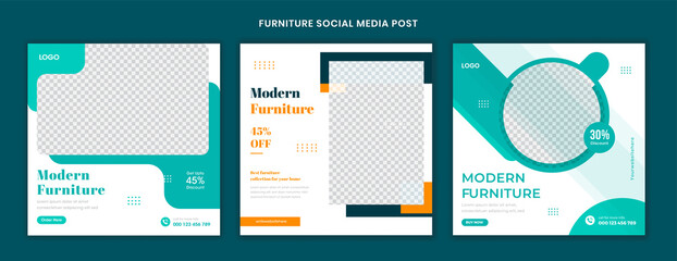 Luxury Furniture Social media post design set, Modern interior post template vector